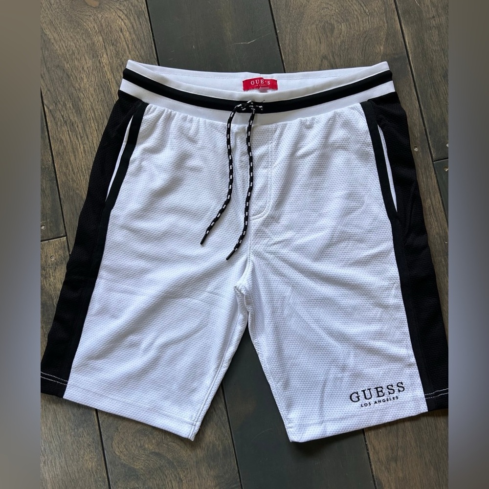 Men’s Guess White and Black Athletic Shorts NWOT